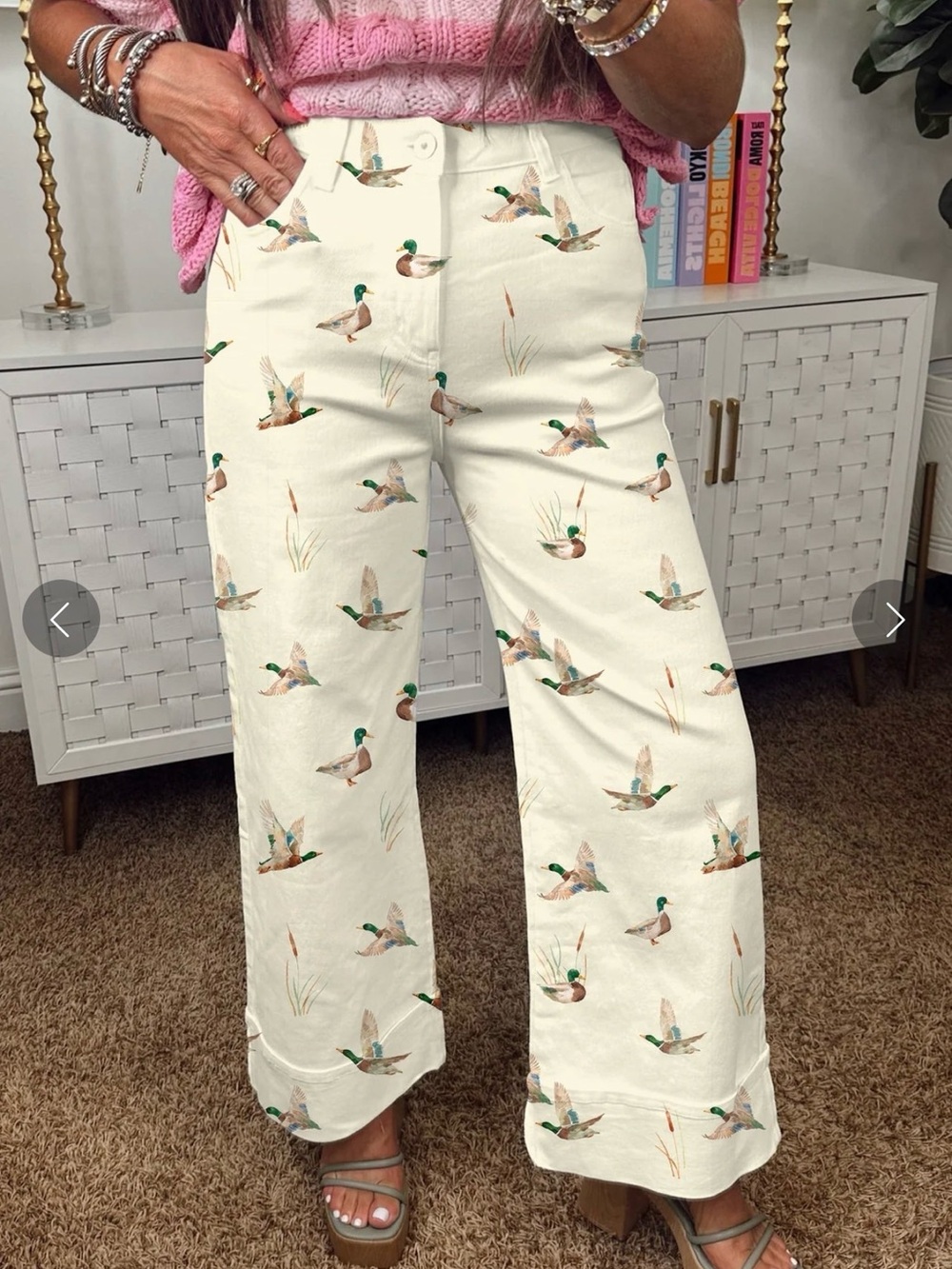 NWT SOLD OUT Viral Western Style Mallard Duck Print Cuffed Hem Jeans Pants - Picture 6 of 10